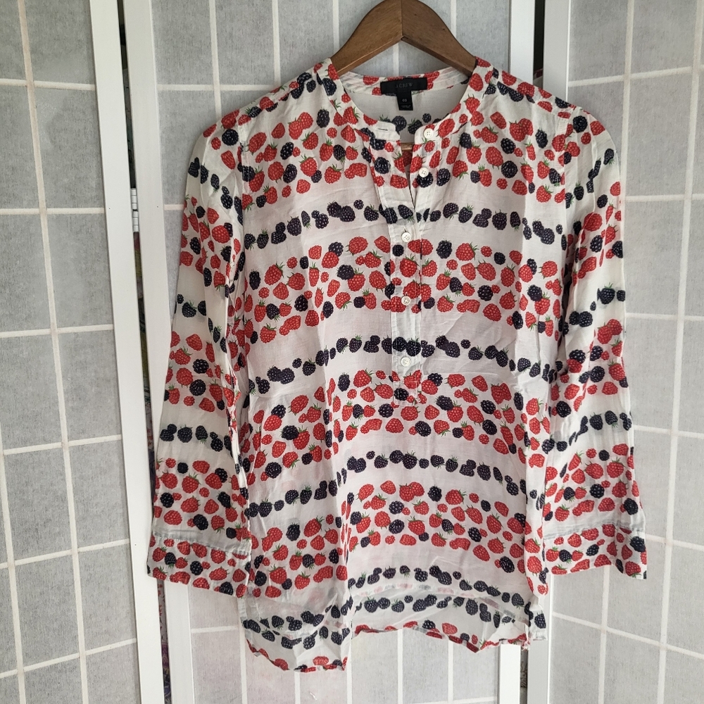 J.Crew Cotton Silk Blouse Shirt Top Berry Print Sz 00